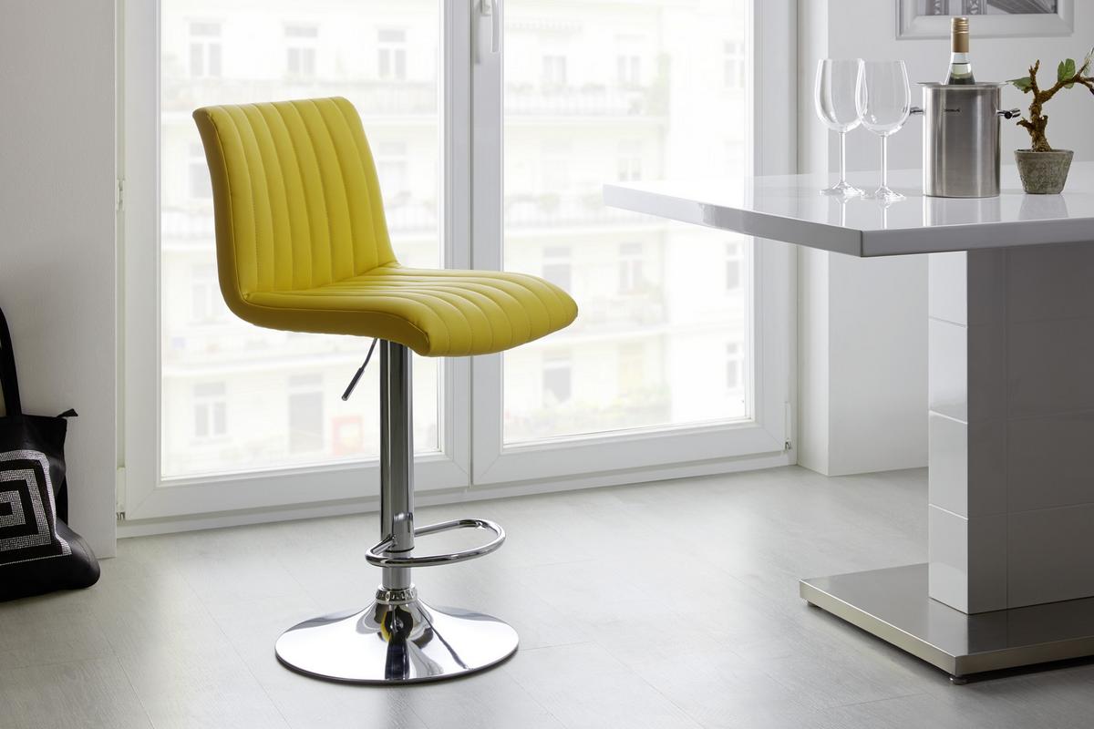 Barhocker höhenverstellbar mit Lehne Party Gelb/Chrom - Chromfarben/Gelb, MODERN, Textil/Metall (43/91-112/54cm) - MID.YOU