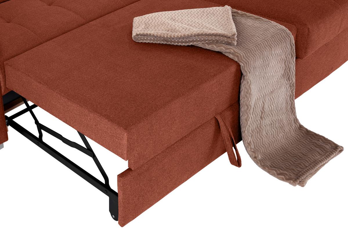 Ecksofa Mit Bettkasten Perry Rostfarben 292x183 Cm - Rostfarben/Silberfarben, Design, Textil (292/183cm) - Livetastic
