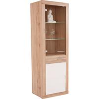 Vitrine Malta B: 63,9 cm inkl. Beleuchtung, Eiche Dekor/Weiß - Eichefarben/Schwarz, MODERN, Glas/Holzwerkstoff (63,9/196,6/34,9cm)