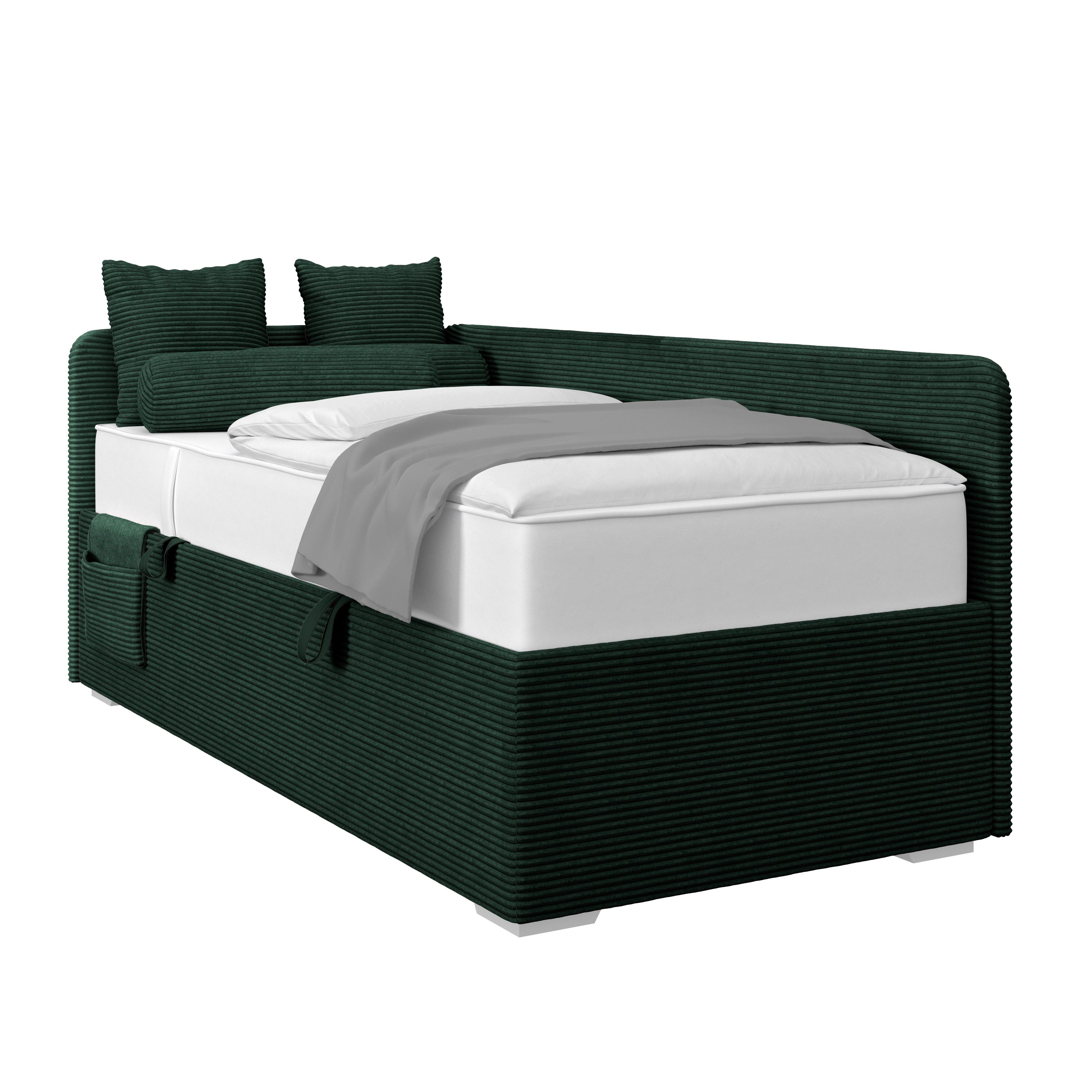 Polsterbett Remi - Dunkelgrün/Rosa, MODERN, Holz/Textil (90/200cm)