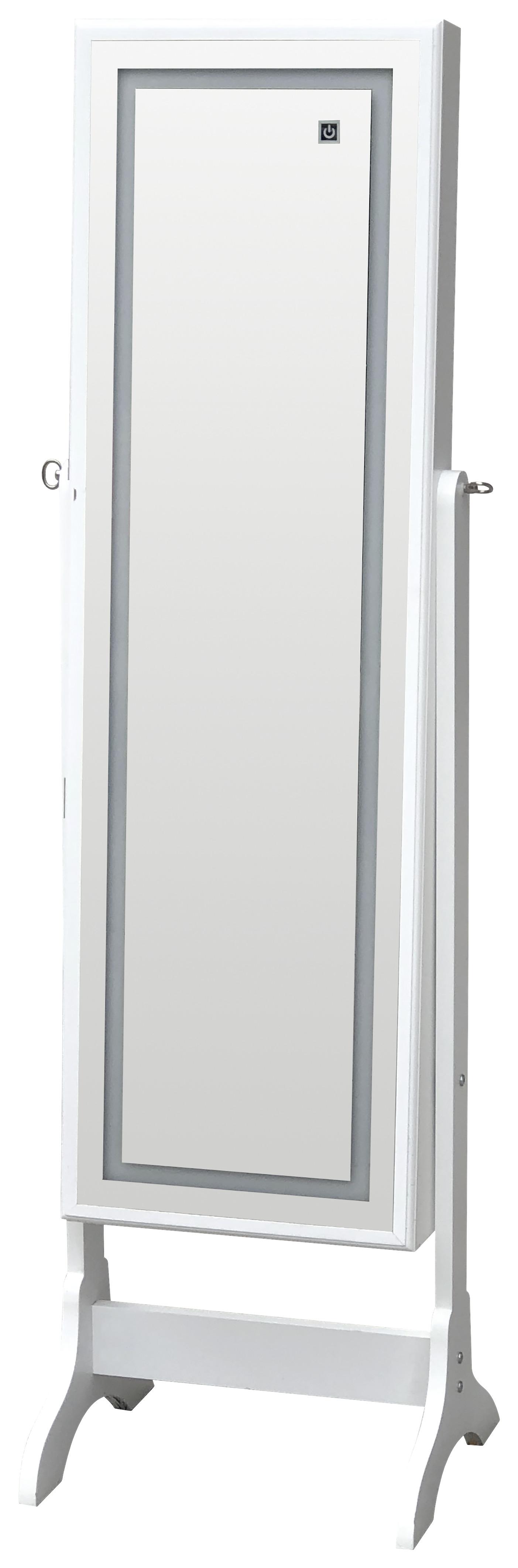 Schmuckschrank Miri Weiß H: 148 cm Stehend, Spiegel + Led - Weiß, MODERN, Glas/Holzwerkstoff (41/148/37cm)