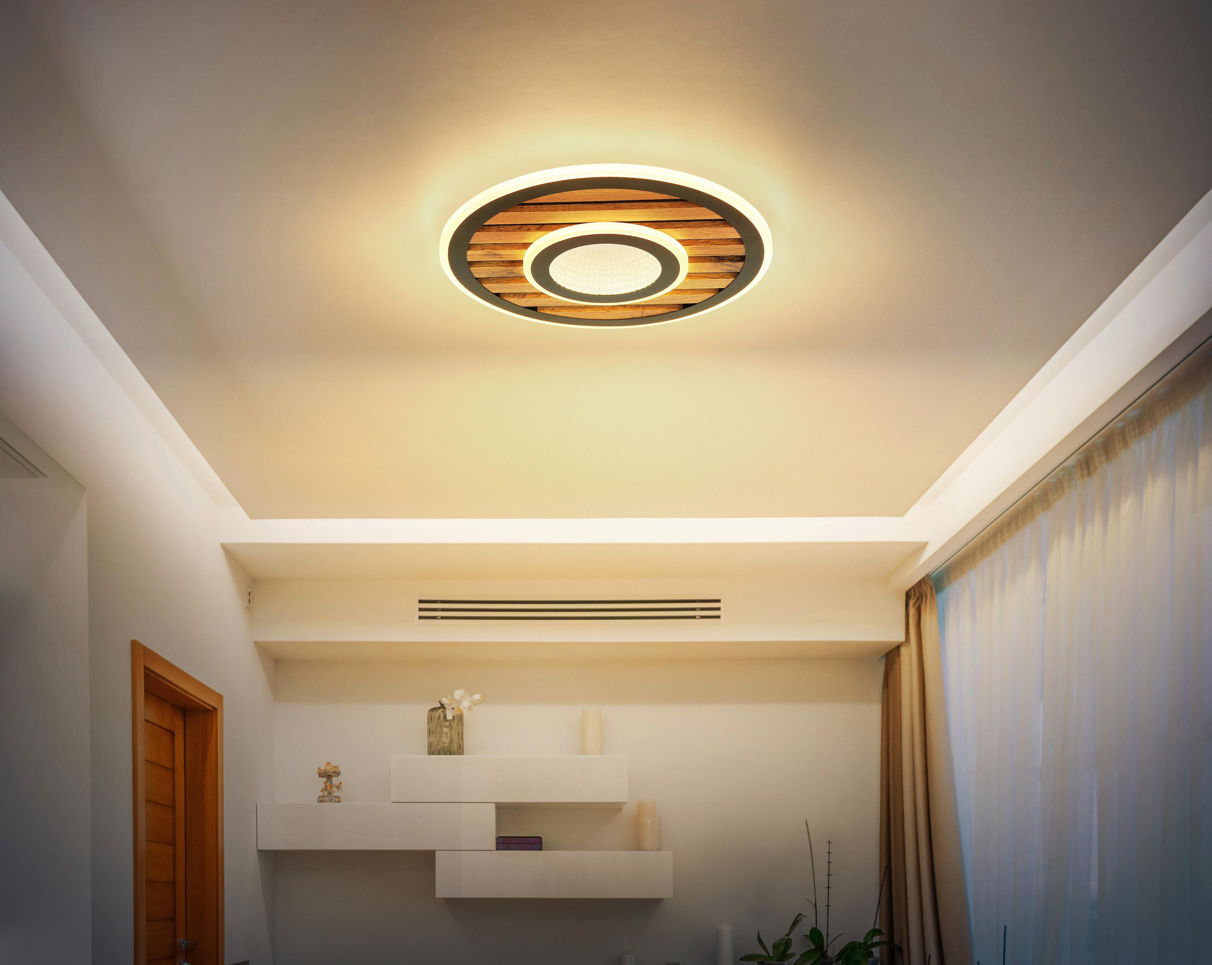 LED-Deckenleuchte D: 40 cm Schwarz Weiß Dunkelbraun - Dunkelbraun/Schwarz, Natur, Holzwerkstoff/Kunststoff (40/6cm) - Globo