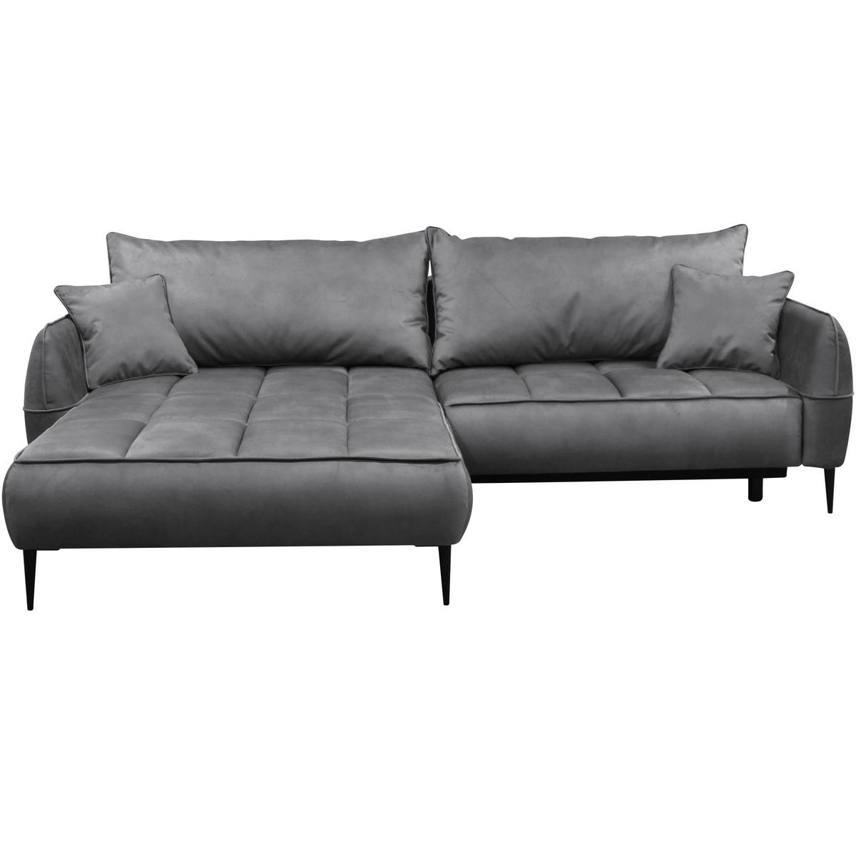 Ecksofa Mit Bettkasten Letto 189x260 Cm Velours Grau - Schwarz/Grau, Design, Textil (189/260cm) - MID.YOU