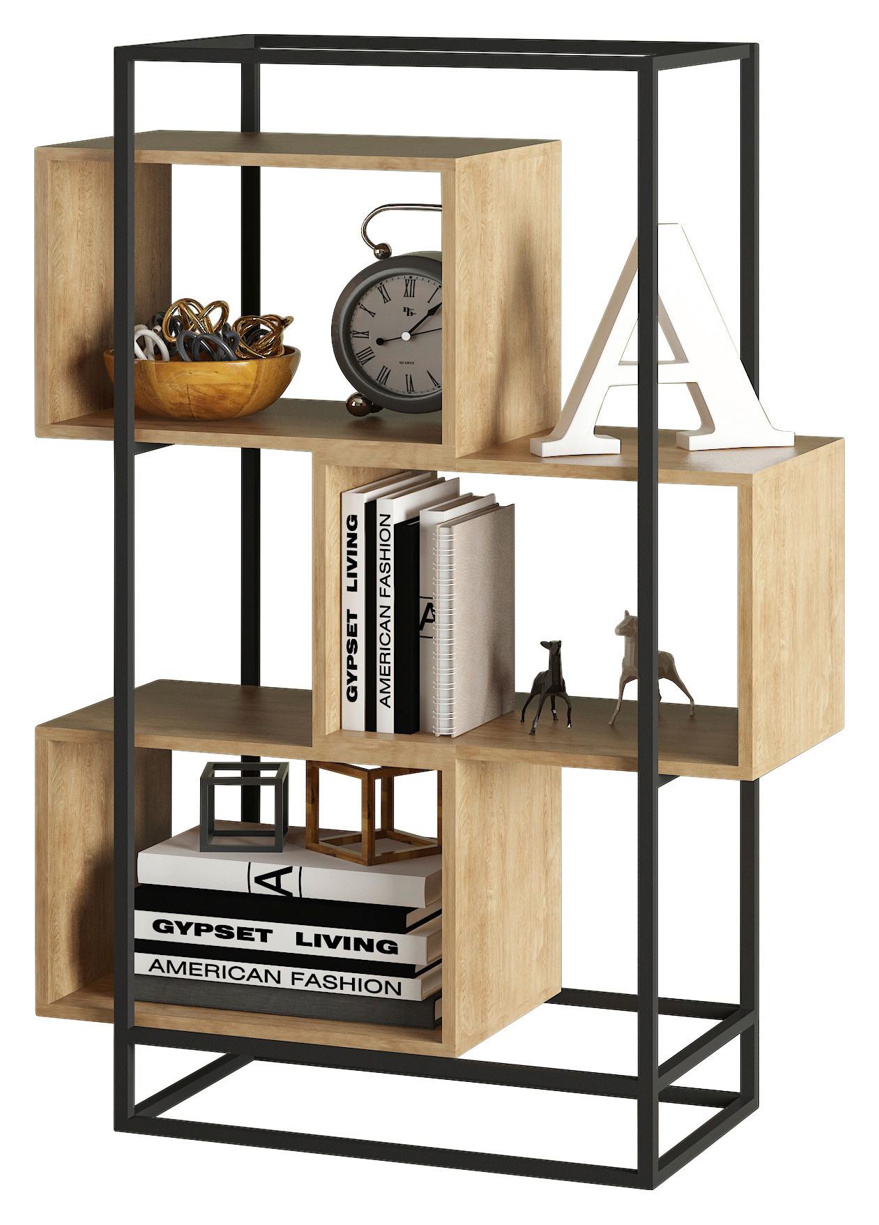 REGÁL ADRIAN -EXKLUSIV- - černá/přírodní barvy, Moderní, kov/kompozitní dřevo (80/126/33cm) - Mömax