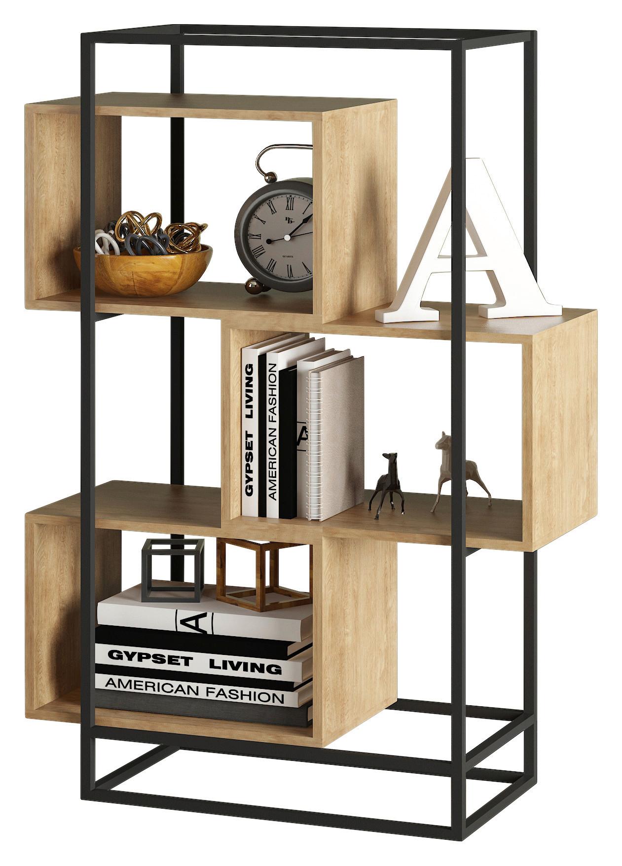 Regál Adrian -Exklusiv- - prírodné farby/čierna, Moderný, kov/kompozitné drevo (80/126/33cm) - Modern Living