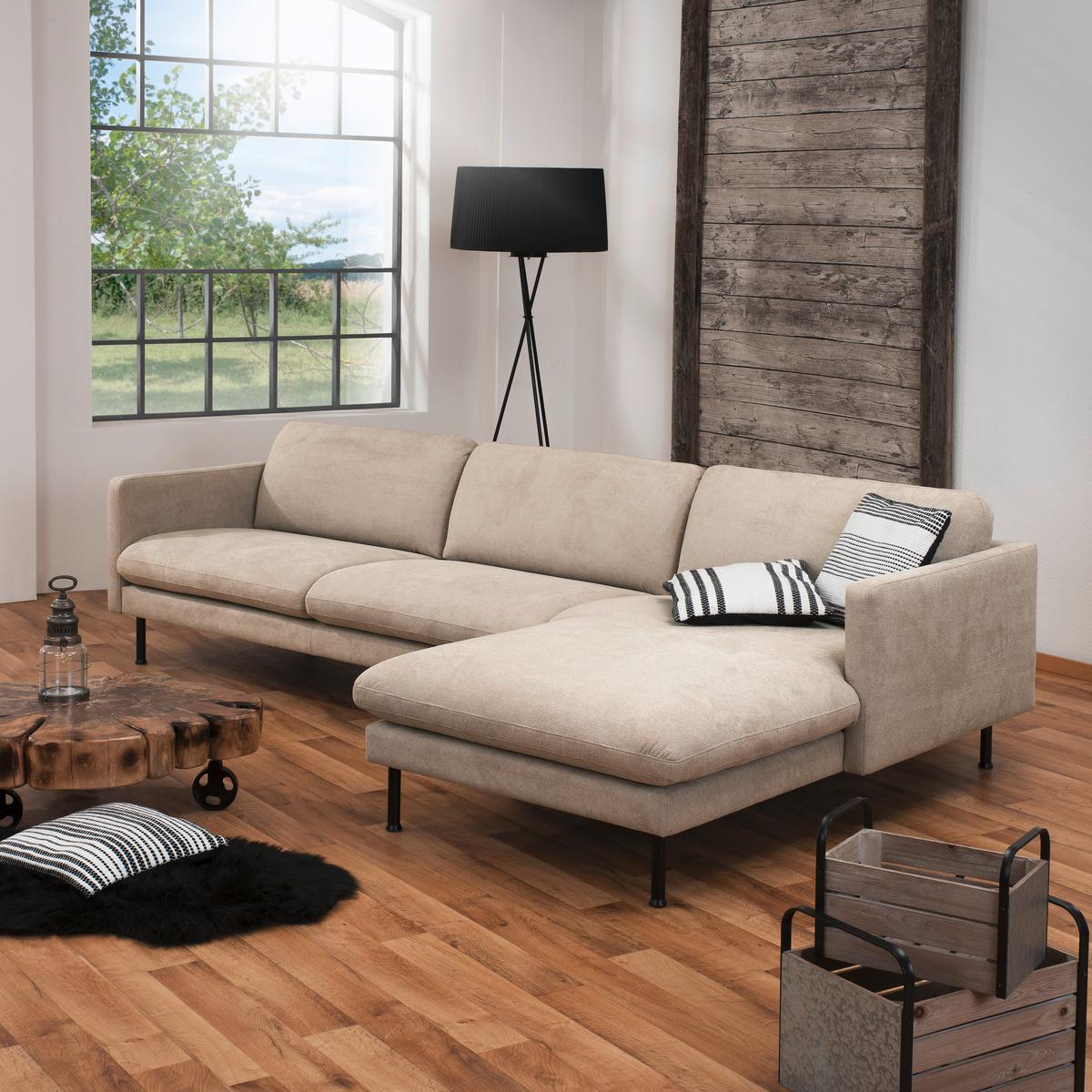 Ecksofa Nathan Rücken Echt, Beige - Beige/Schwarz, MODERN, Textil (286/78/123cm) - Max Winzer