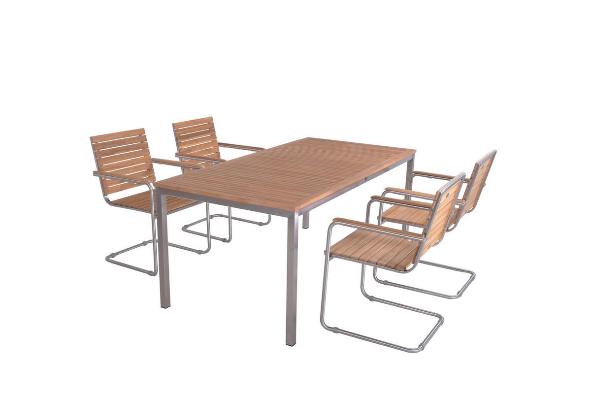 Gartentischgruppe Denver - Silberfarben/Braun, Basics, Holz/Metall - Gardenson