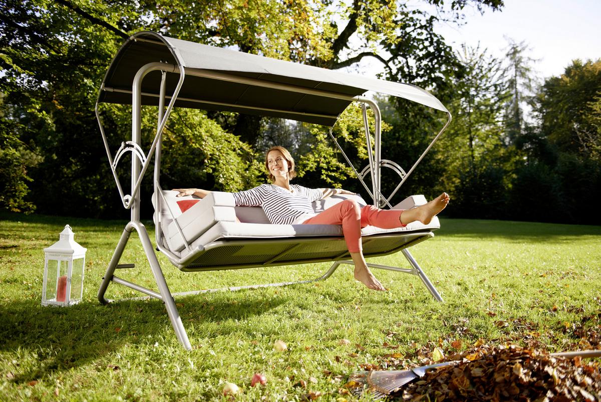 Hollywoodschaukel Mit Sonnendach Star 3-Sitzer - Anthrazit/Rot, Basics, Textil/Metall (217/145/177cm) - Acamp