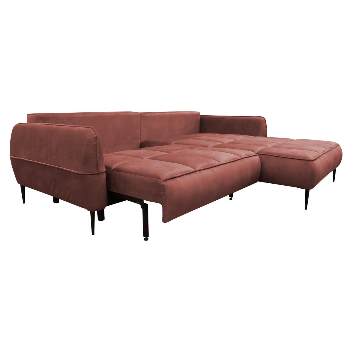 Ecksofa mit Bettkasten Letto 260x189 cm Velours Koralle - Koralle/Schwarz, Design, Textil (260/189cm) - MID.YOU