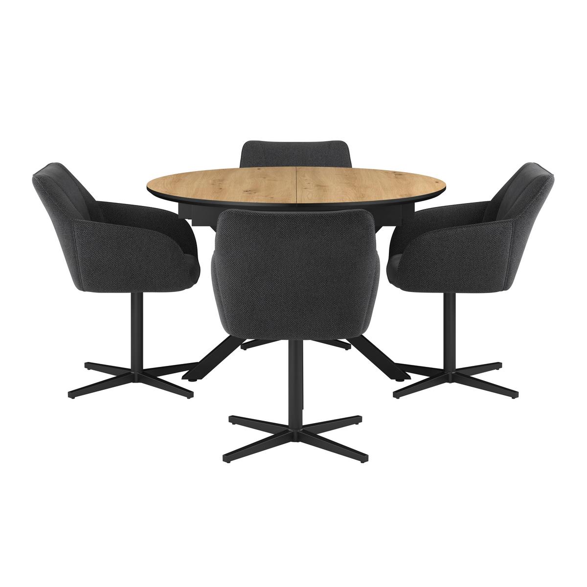 Ausziehtisch Rodin 110 Az 110-150x75x110 cm Naturfarben - Schwarz/Naturfarben, MODERN, Holzwerkstoff/Metall (110-150/75/110cm)