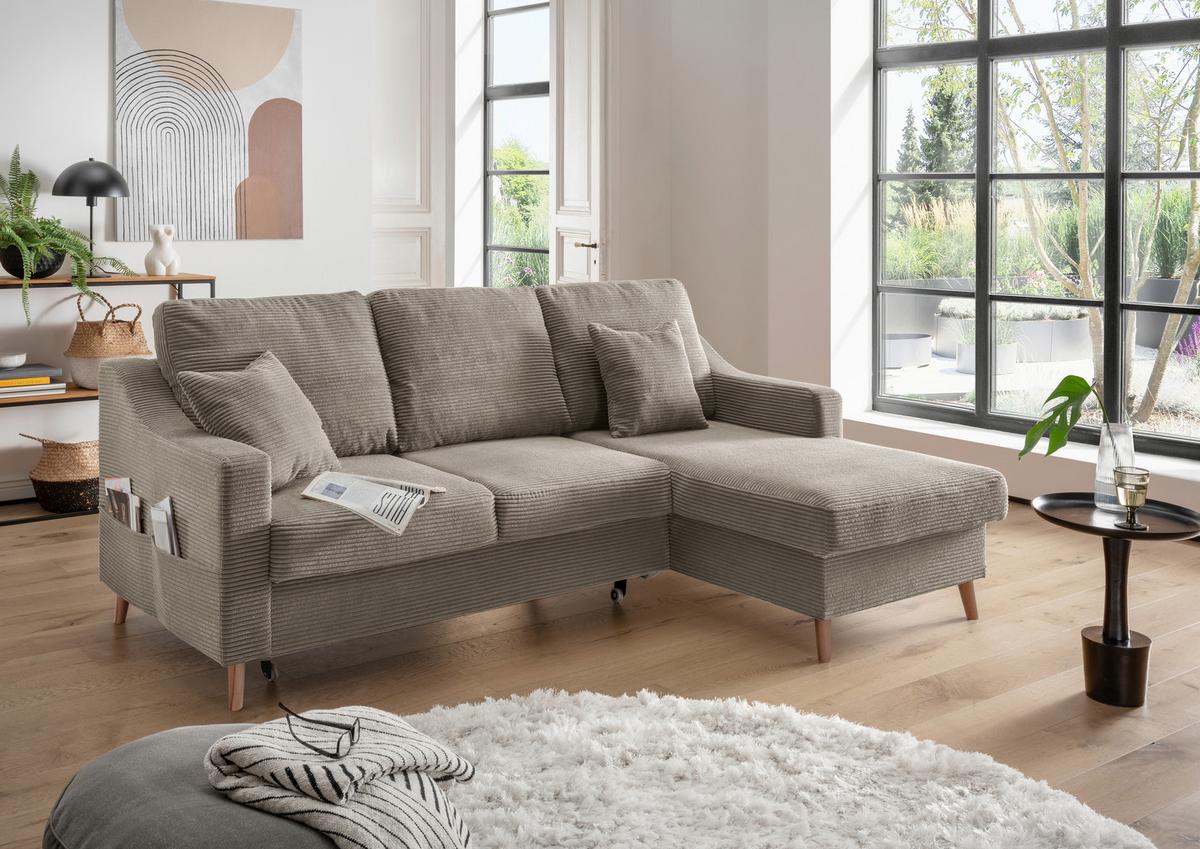 Ecksofa Valentina - Graubraun/Naturfarben, Design, Textil (228/150cm) - P & B