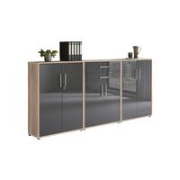 Aktenschrank Office Edition Anthr. Hg/eiche D. B: 253,2cm - Anthrazit Hochglanz/Sonoma Eiche, MODERN, Holzwerkstoff (253,2/113,6/33cm) - MID.YOU