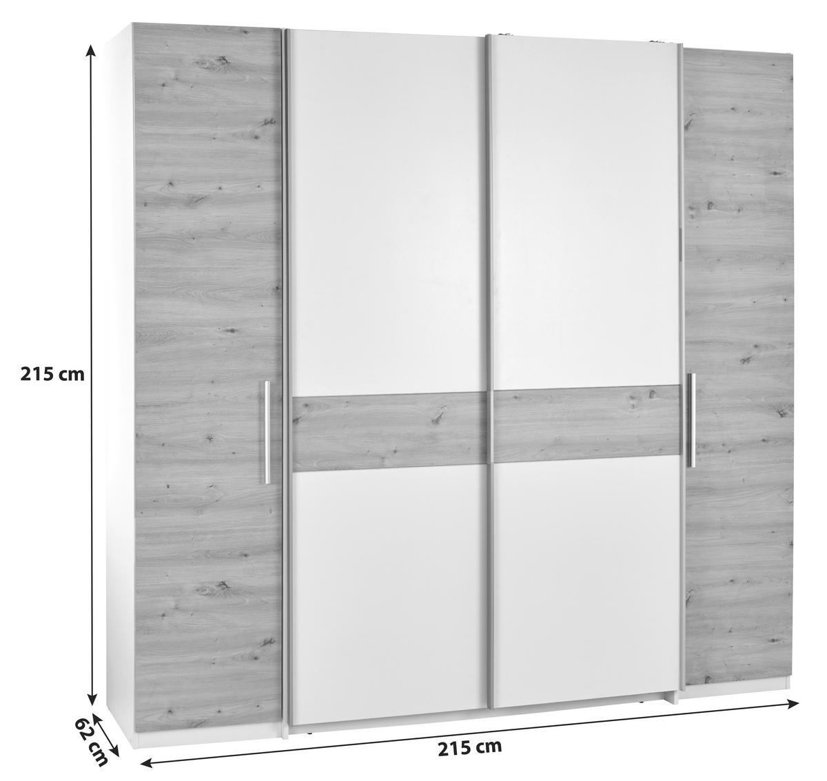Drehtürenschrank B: 215 cm Fabio Weiß/Eiche Artisan Dekor - Weiß/Eiche Artisan, KONVENTIONELL, Holzwerkstoff (215/215/62cm)