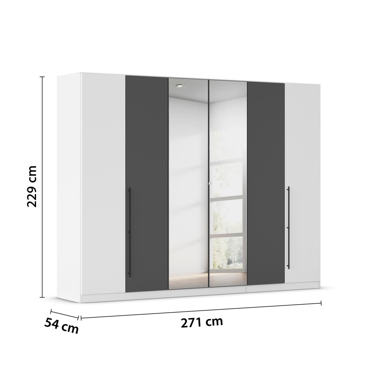 Kleiderschrank Safari B: 271 cm - Weiß/Grau, KONVENTIONELL, Holzwerkstoff (271/229/54cm)