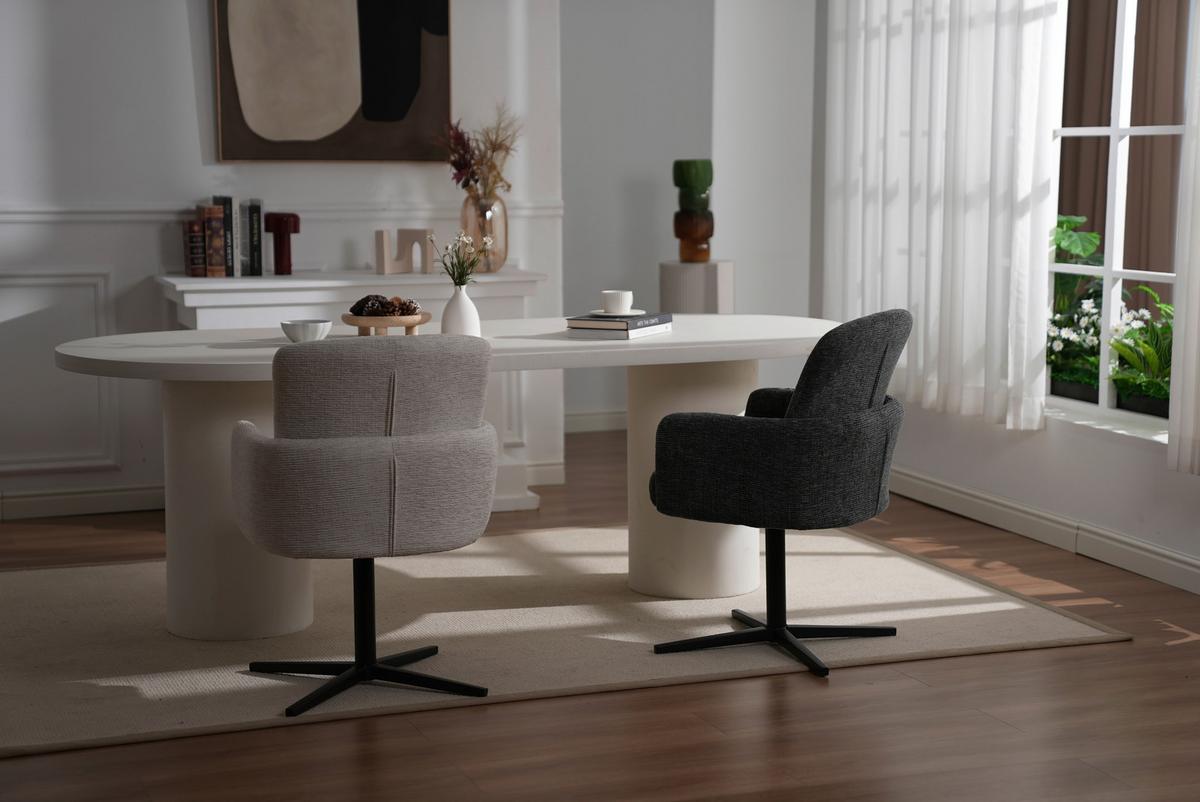 Armlehnstuhl Allison Leinenoptik Grau, B: 58 Cm - Dunkelgrau/Schwarz, LIFESTYLE, Holz/Textil (58/86/64cm) - Livetastic