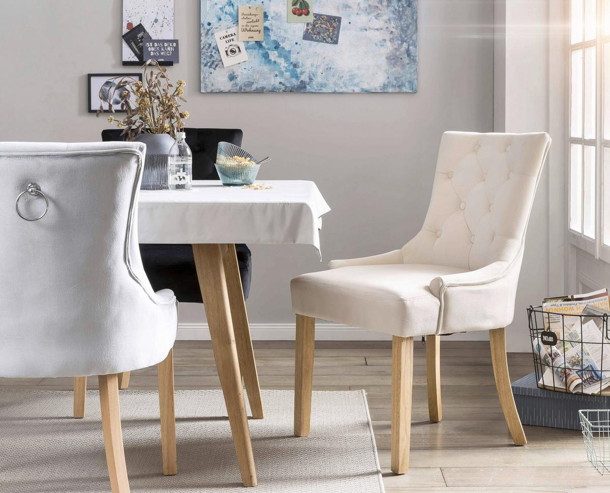 STUHL-SET Creme/Naturfarben 2-teilig - Creme/Naturfarben, MODERN, Holz/Textil (56/91/63cm) - MID.YOU