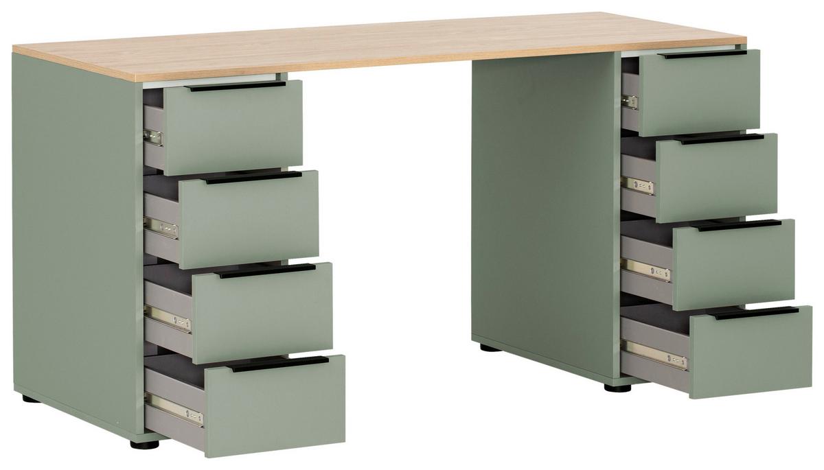 Schreibtisch B 140cm H 73,1 cm Elma, Olivgrün - Eichefarben/Hellgrün, MODERN, Holzwerkstoff (55,5/140/73,1cm) - MID.YOU