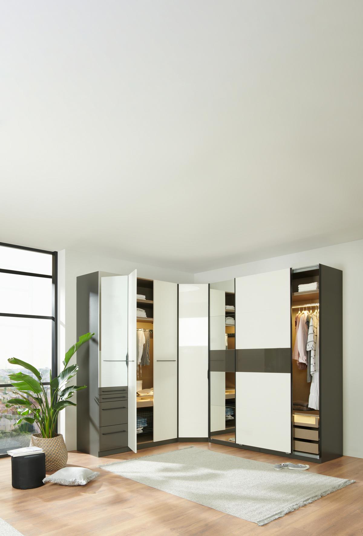 Eckschrank Mit Spiegel B: 225cm Ondega Anthrazit/weiß - KONVENTIONELL (225/242,2/319cm) - Ondega