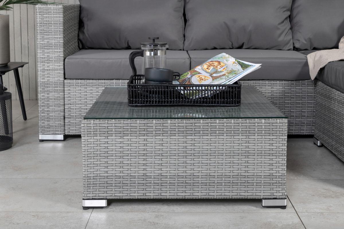 Loungegarnitur 2-Tlg Rotterdam Metall/Kunststoff/Glas +kissen - Grau, KONVENTIONELL, Glas/Kunststoff - Gardenson