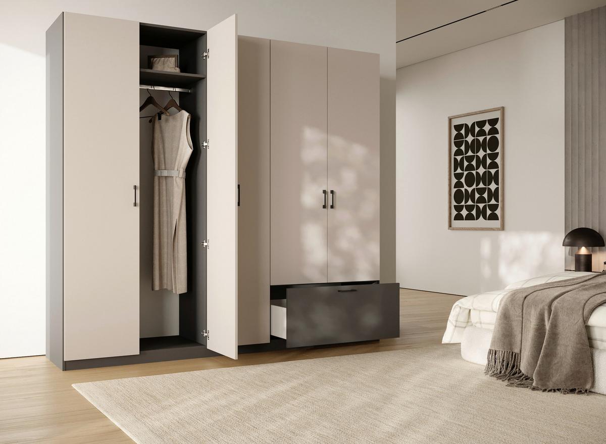 Drehtürenschrank Mit Schublade 225cm Mila Kaschmir/anthrazit - Kaschmir/Anthrazit, KONVENTIONELL, Holzwerkstoff (225/210/54cm)