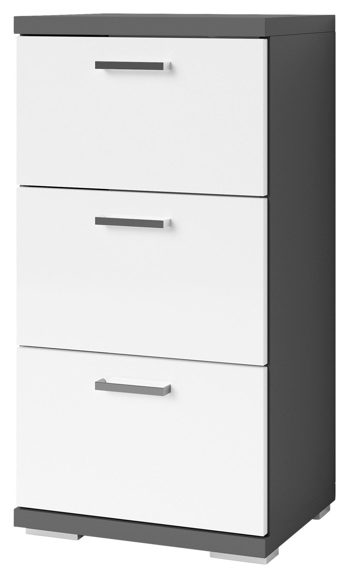 Badezimmer Unterschrank Nebraska BxH 35,5x74 cm - Chromfarben/Weiß Hochglanz, MODERN, Holzwerkstoff (35,5/74/31,5cm) - MID.YOU
