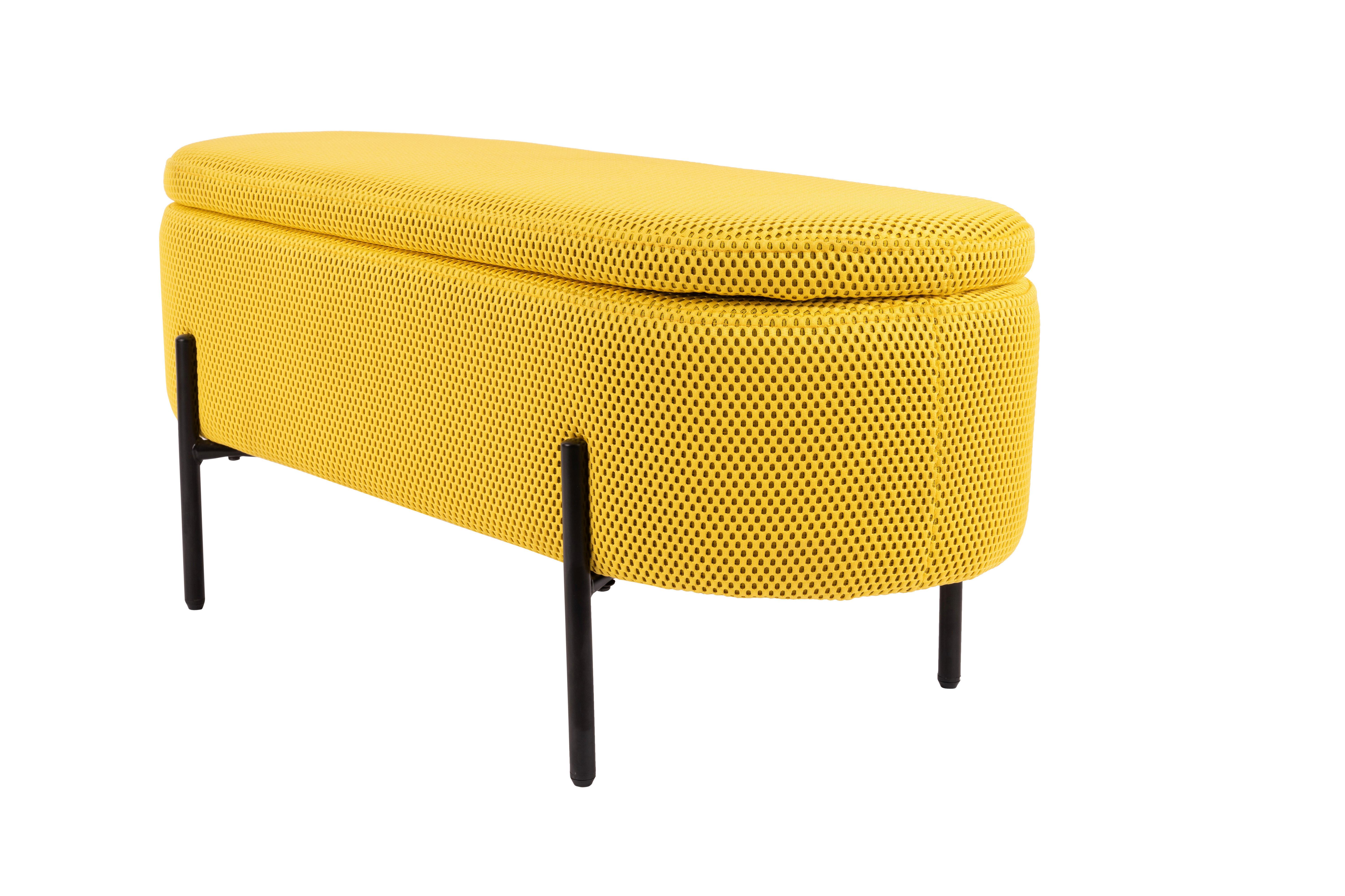 Sitzbank Carla Gelb, mit Stauraum, L: 95 cm - Gelb/Schwarz, Design, Textil/Metall (95/36/43cm)