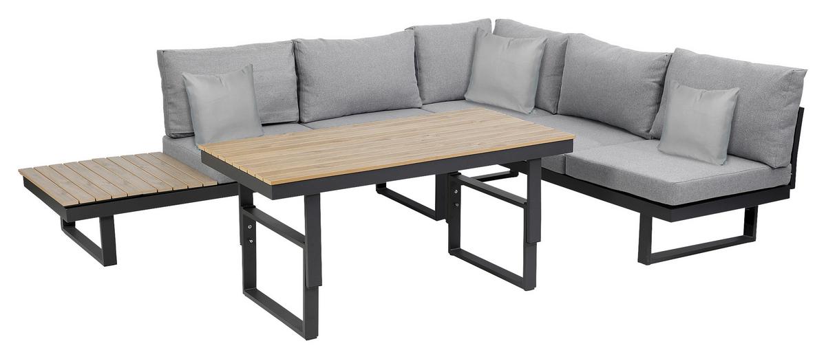 Loungegarnitur 3-Tlg San Jose aus Metall mit Kissen - Anthrazit/Braun, MODERN, Holz/Textil (210/75/210cm) - Gardenson