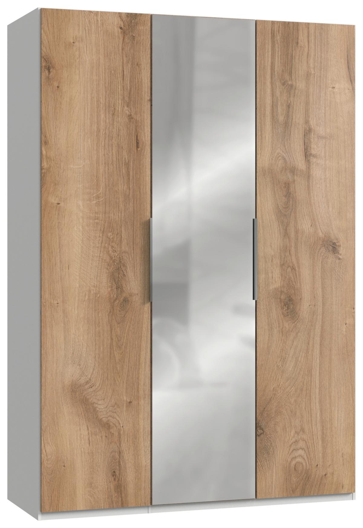 Drehtürenschrank Mit Spiegel 150 Cm Level, Eiche Dekor/weiß - Eichefarben/Weiß, MODERN, Holzwerkstoff (150/216/58cm) - MID.YOU