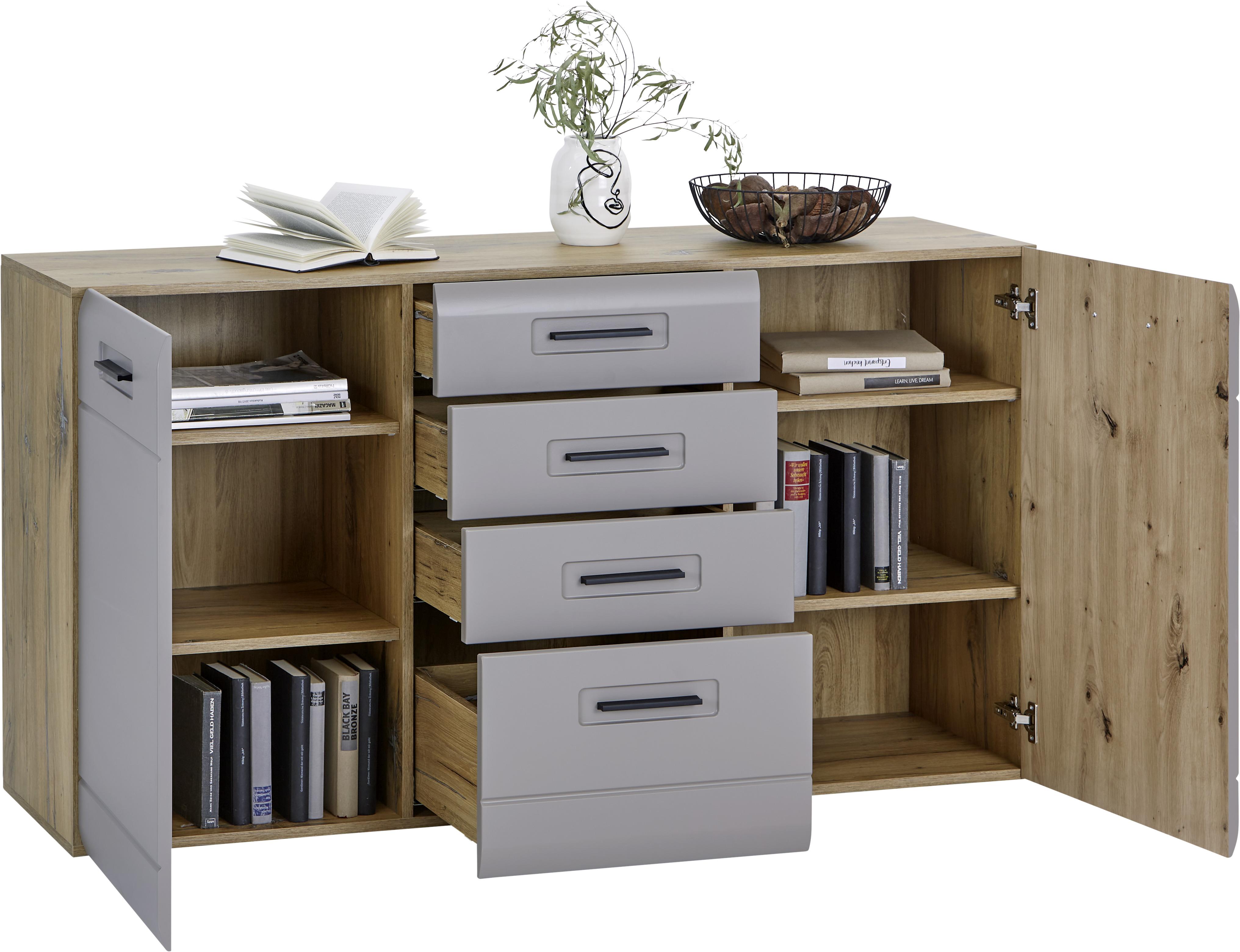 Luca Bessoni Kommode mit Griffleiste 150 cm Auris Eiche Dekor/Basalt