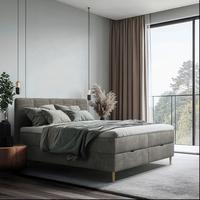 Boxbett Bari Mit Topper Grau, Ca. 160x200cm - Buchefarben/Grau, MODERN, Holz/Holzwerkstoff (160/200cm) - MID.YOU