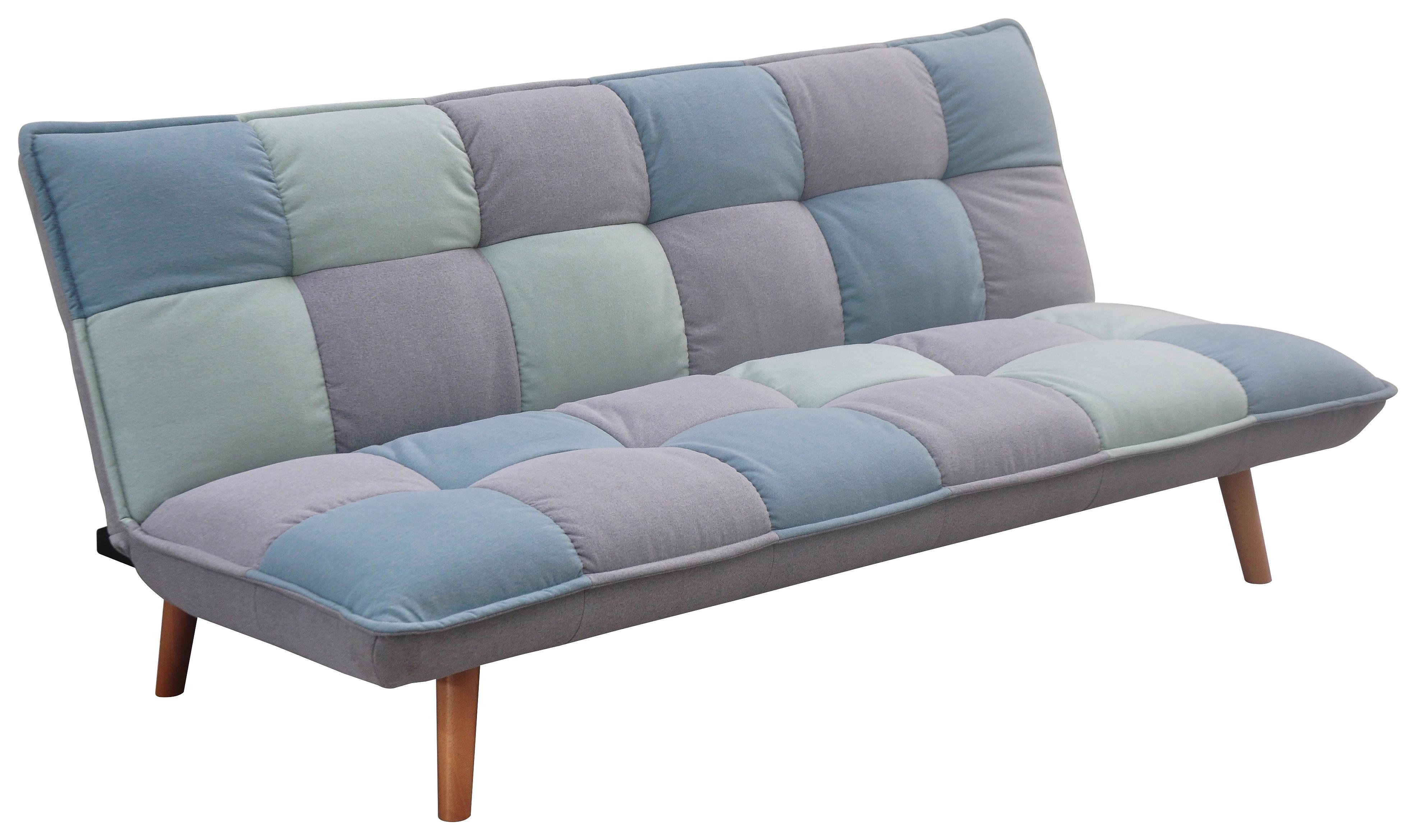 Kanapéágy Patchwork - Világoskék/Szürke, modern, Fa/Textil (185/80/91cm) - Ombra