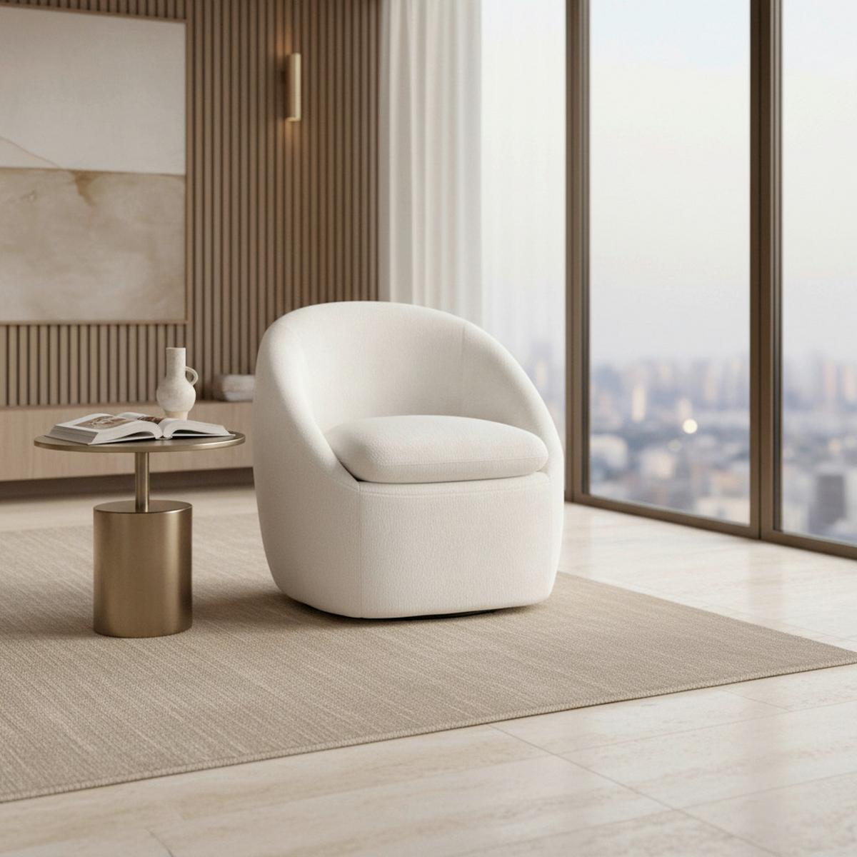 Relaxační křeslo DORA, bílá žinylka - bílá/černá, Moderní, kov/dřevo (77/74/73cm) - Bessagi Home