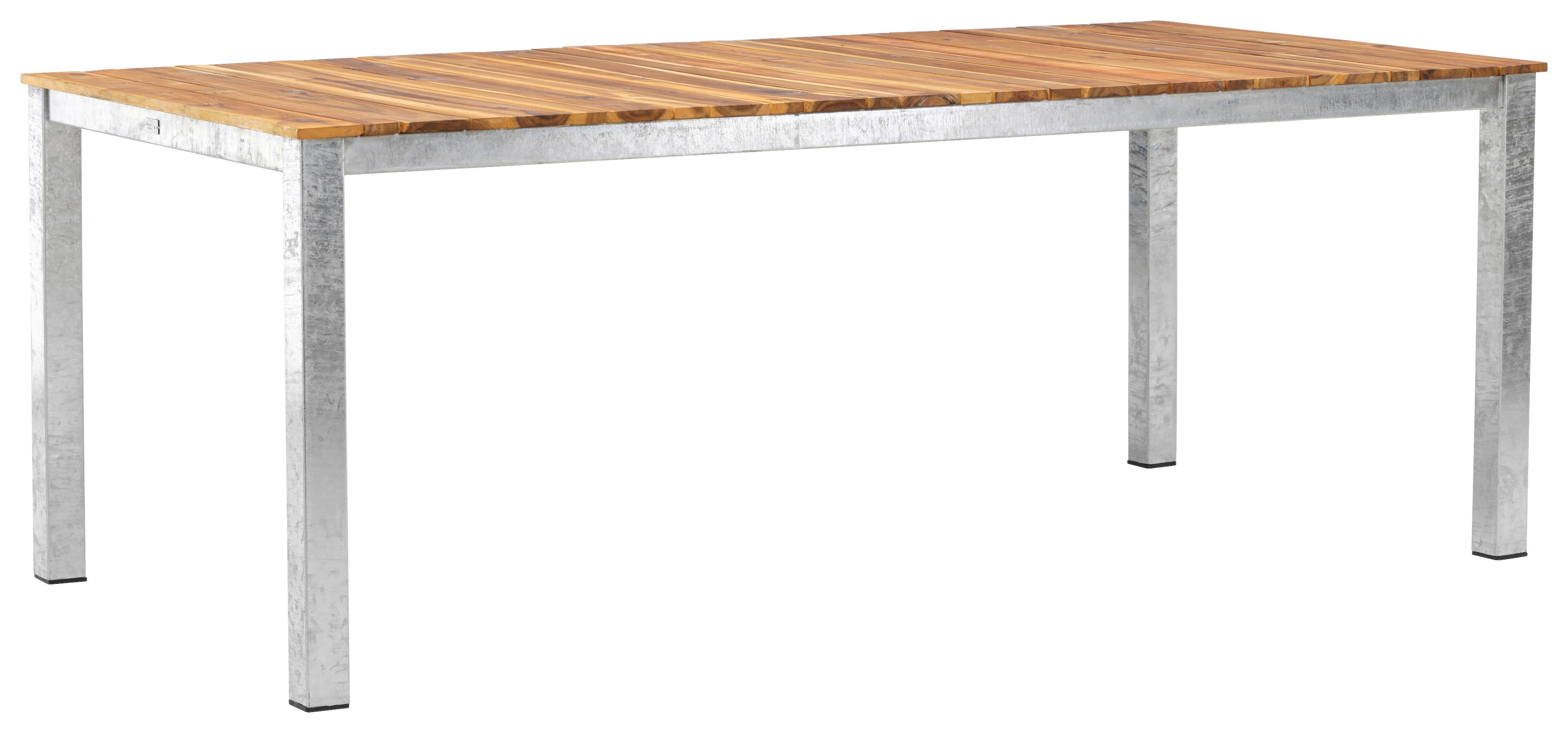 Gartentisch Zenia - Zinkfarben/Akaziefarben, KONVENTIONELL, Holz/Metall (200/100/74cm) - Gardenson