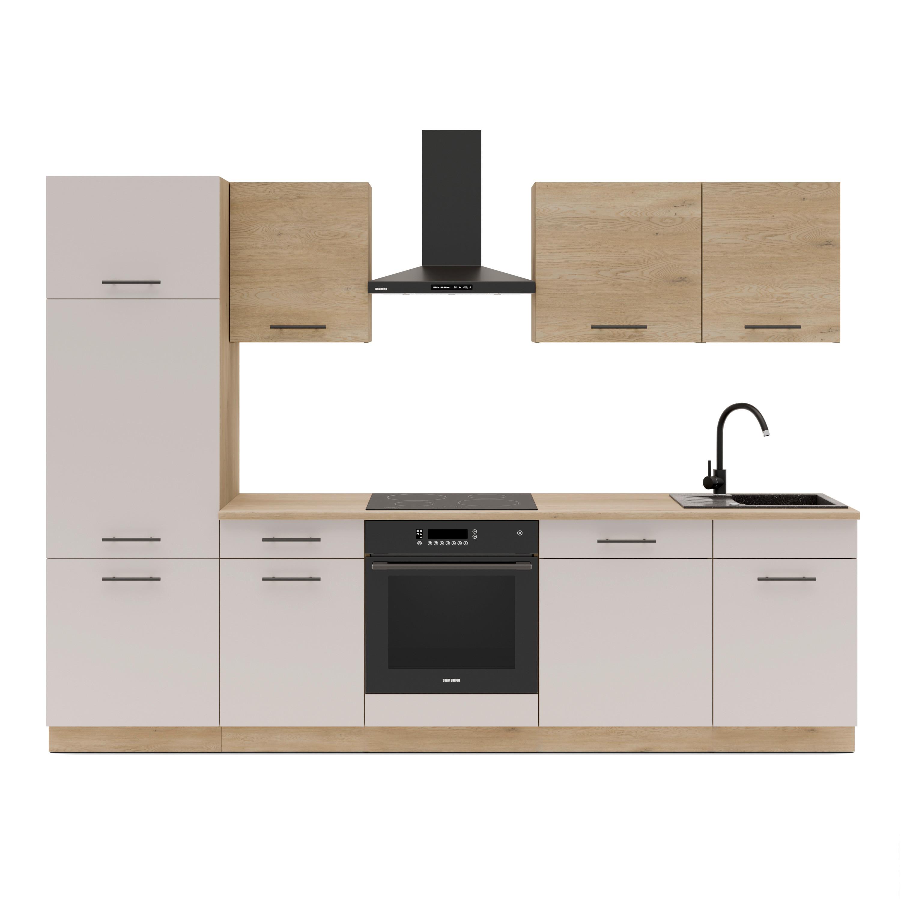 Kuchyňský blok MAX II bez spotřebičů, šířka 280 cm - barvy dubu/černá, Basics, kompozitní dřevo/plast (280/200/60cm) - P & B