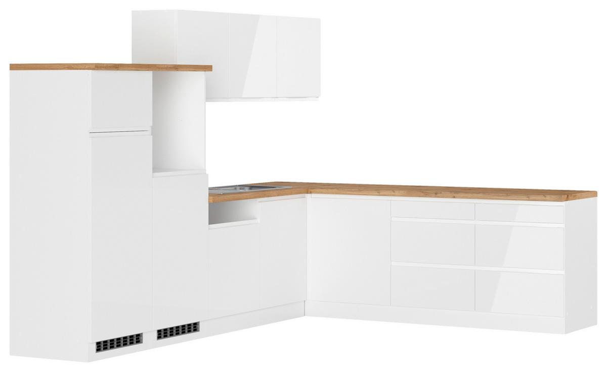Eckküche Monza ohne Geräte 300x240 cm Weiß/Eiche Dekor - Weiß Hochglanz/Eiche Wotan, LIFESTYLE, Holzwerkstoff (300/240cm) - Held