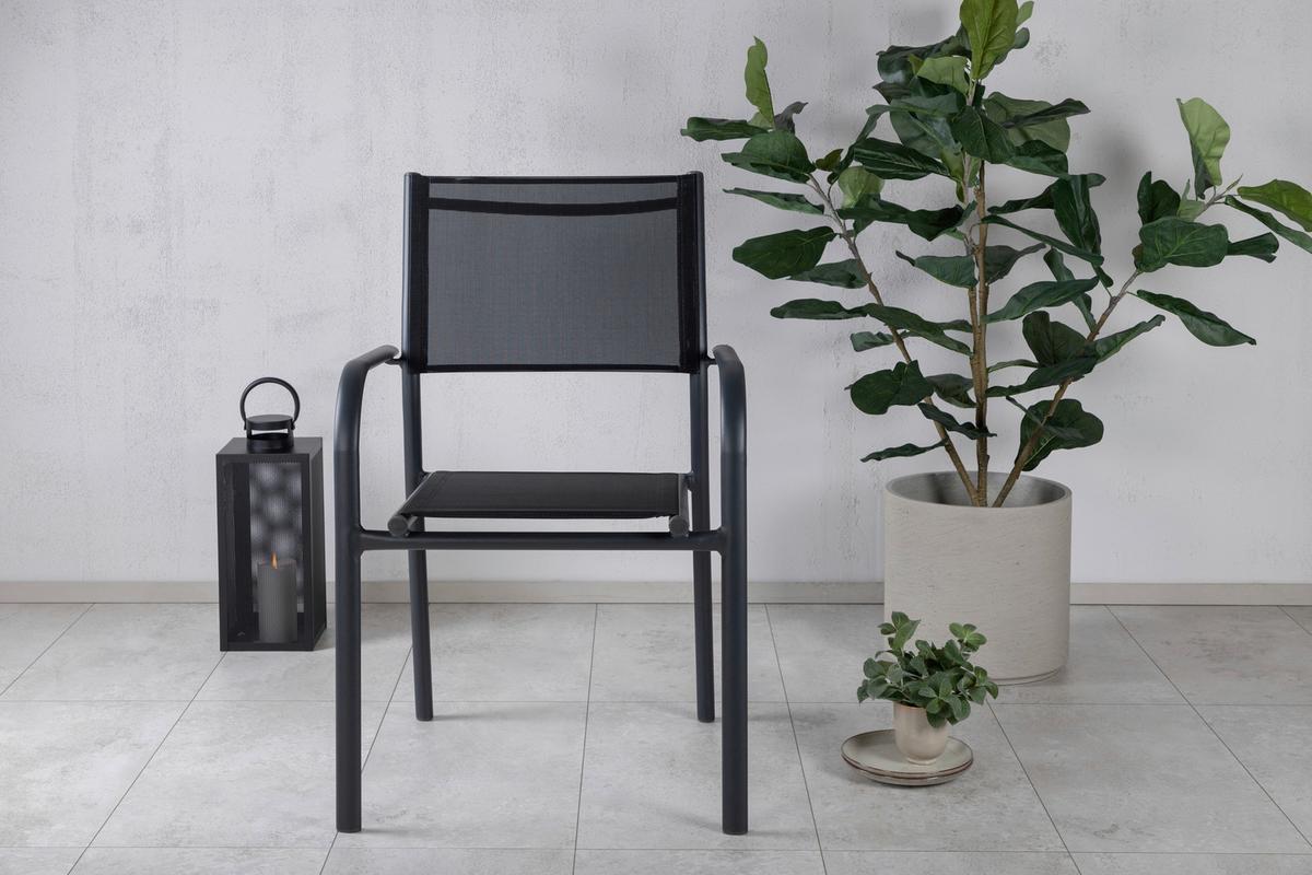 Gartensessel-Set Stapelbar Santorini Aluminium - Schwarz, KONVENTIONELL, Metall (56/90/55cm) - Gardenson
