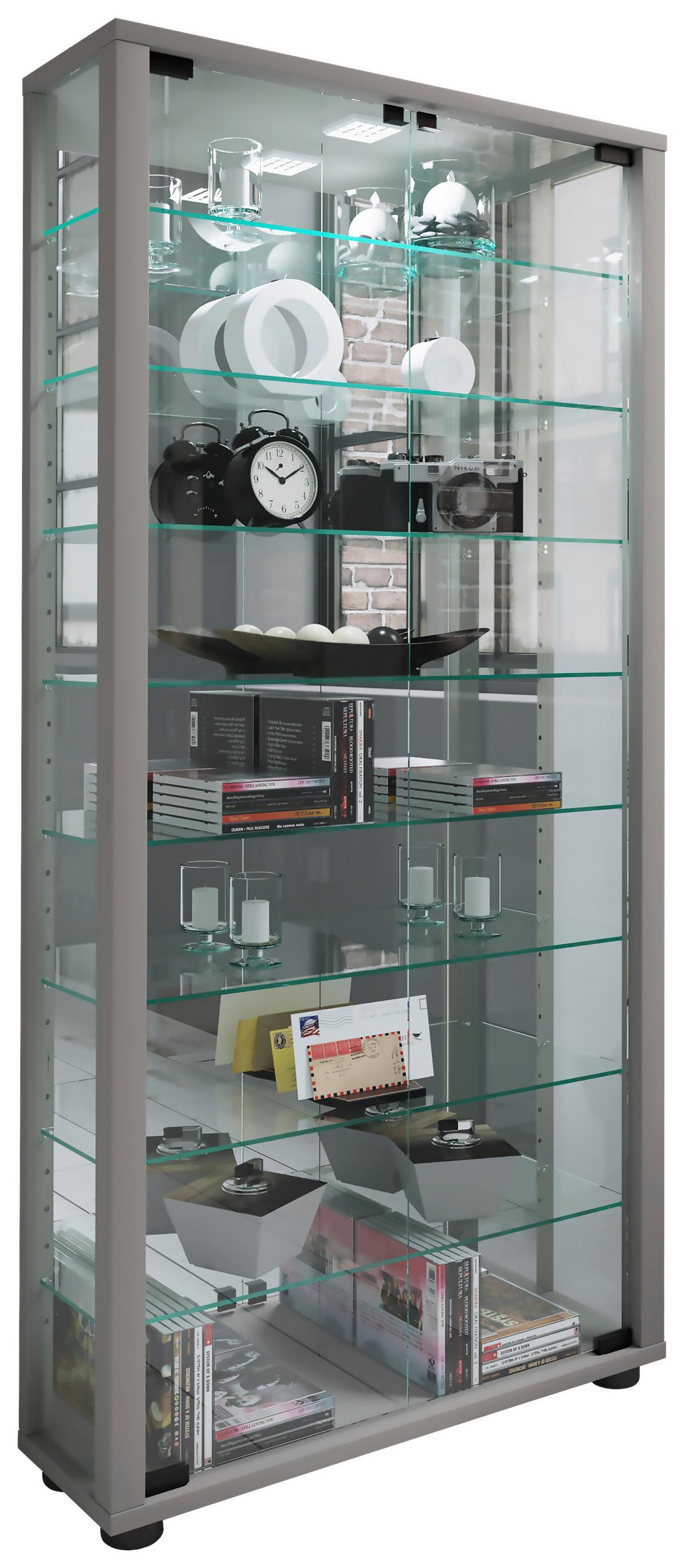 Vitrine Lumo Silberfarben B: 59 Cm - Silberfarben/Schwarz, MODERN, Glas/Holzwerkstoff (59/114,8/18cm) - MID.YOU