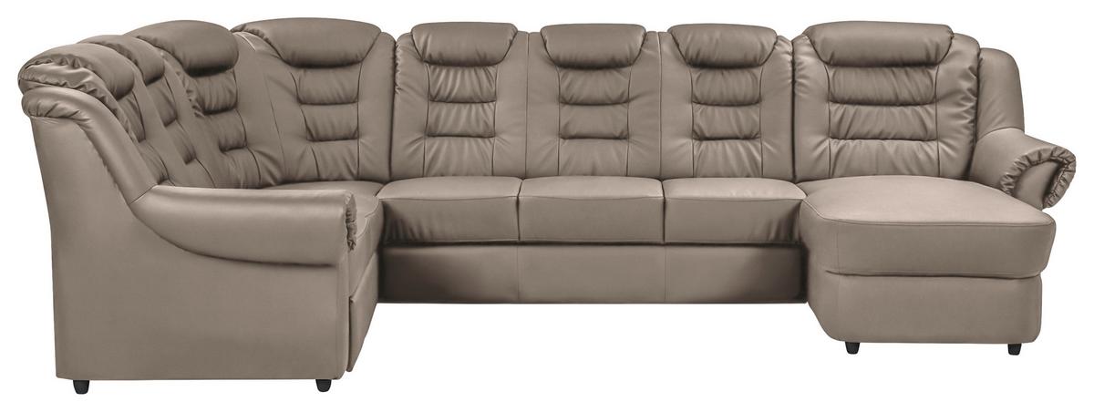 Wohnlandschaft Boston Hellbraun Lederlook - Hellbraun/Schwarz, KONVENTIONELL, Textil (216/333/165cm) - Livetastic