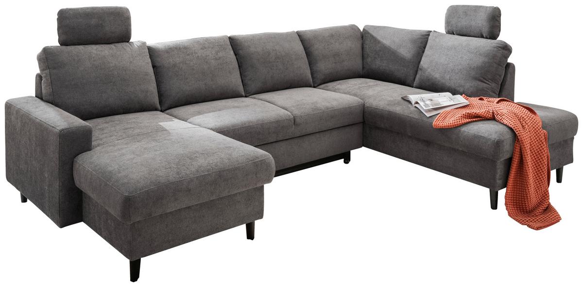 Wohnlandschaft Passione Dunkelgrau U: 153x305x200 cm - Dunkelgrau/Schwarz, MODERN, Textil (153/305/200cm) - Livetastic