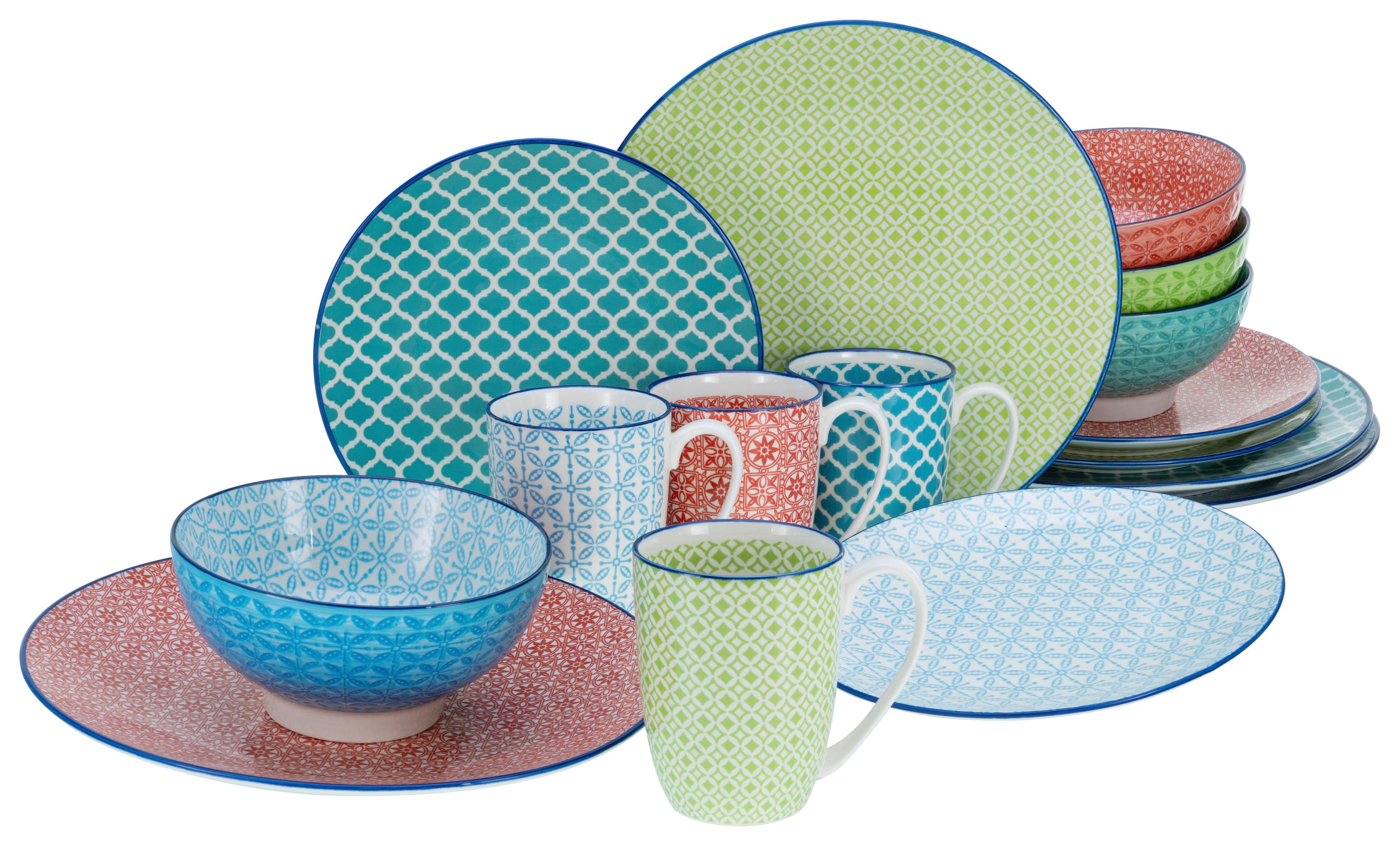 Kombiservice Keramik 4 Personen Geschirr Set - Multicolor, Keramik - Creatable