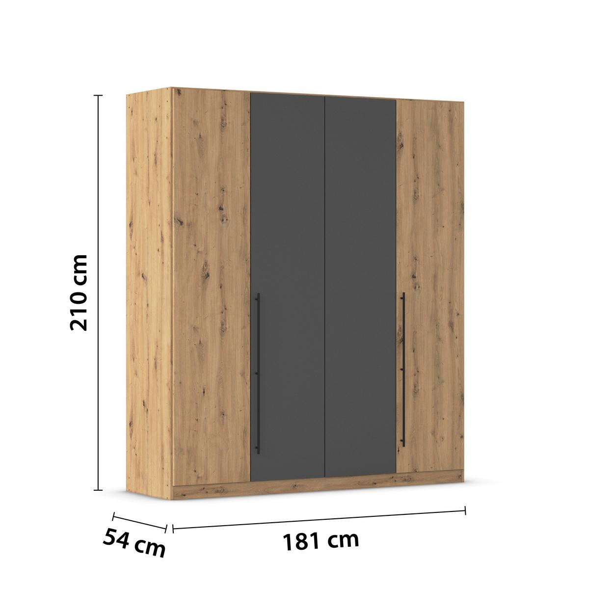 Kleiderschrank Safari B: 181 cm - Eiche Artisan/Grau, KONVENTIONELL, Holzwerkstoff (181/210/54cm)