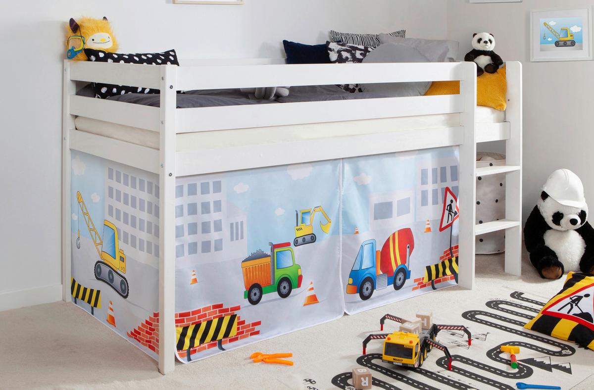 Hochbett Malte Weiß inkl. Rollrost, Vorhang, 90x200 cm - Weiß/Naturfarben, Natur, Holz (90/200cm) - MID.YOU