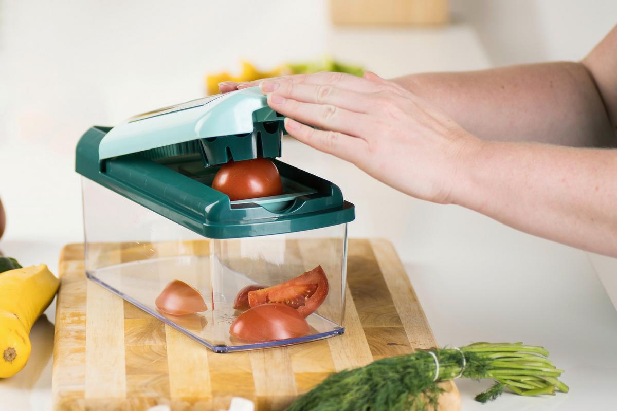 Obst/Gemüseschneiderset-Set Nicer Dicer Fusion 16 -teilig. - Dunkelgrün, Basics, Kunststoff/Metall - Genius