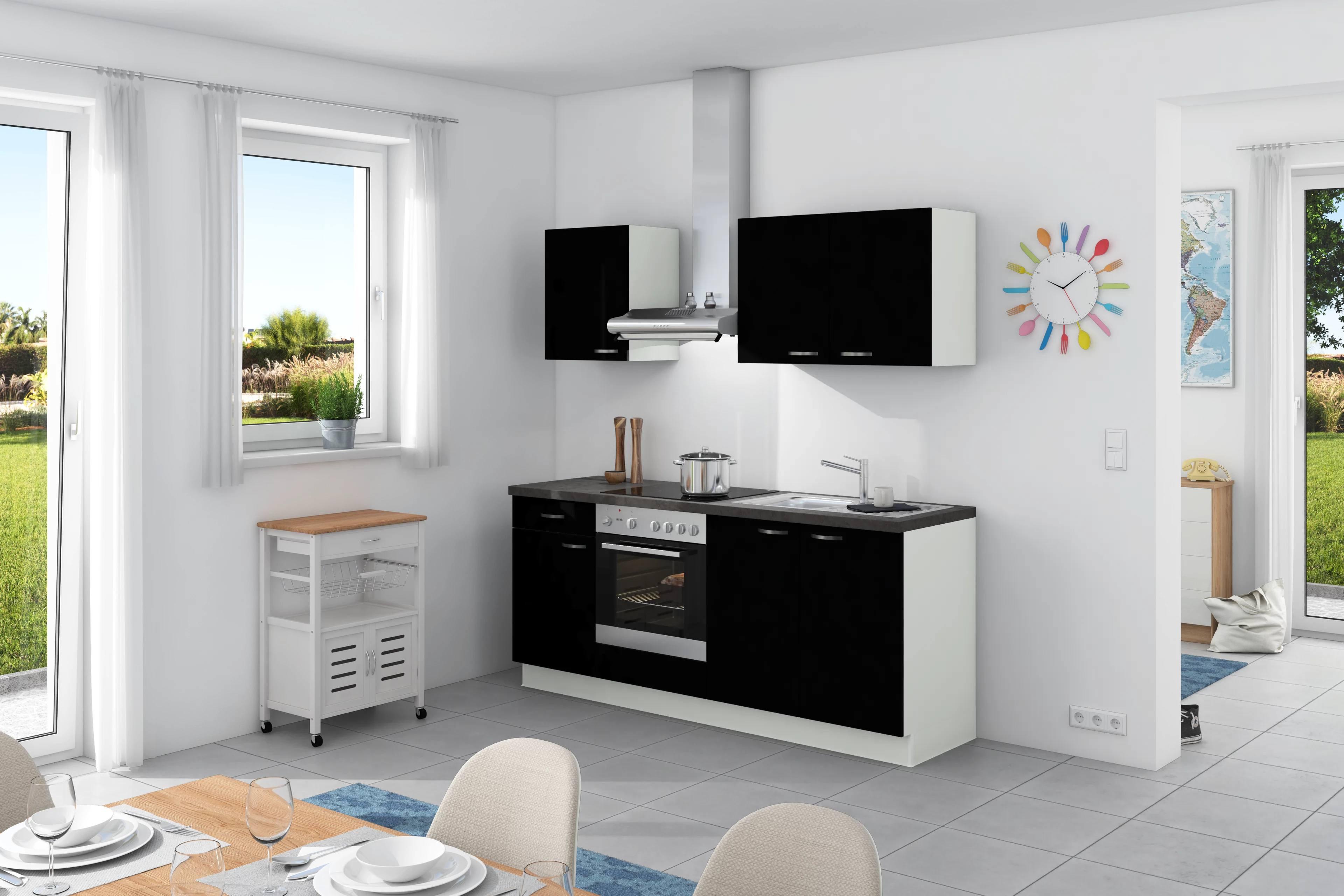 Küchenzeile Clean ohne Geräte ohne Geräte B: 200 cm - Anthrazit/Schwarz, Design, Holzwerkstoff (200cm) - Express