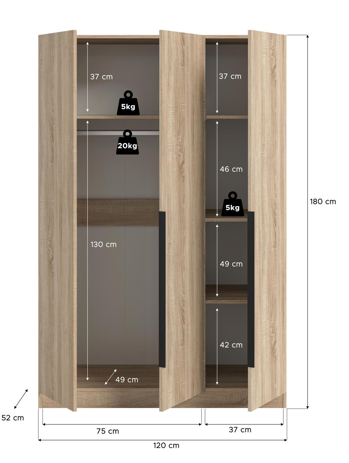 Drehtürenschrank Kopenhagen Sonoma Eiche B: 120 Cm - Sonoma Eiche, MODERN, Holzwerkstoff (120/181/52cm) - MID.YOU