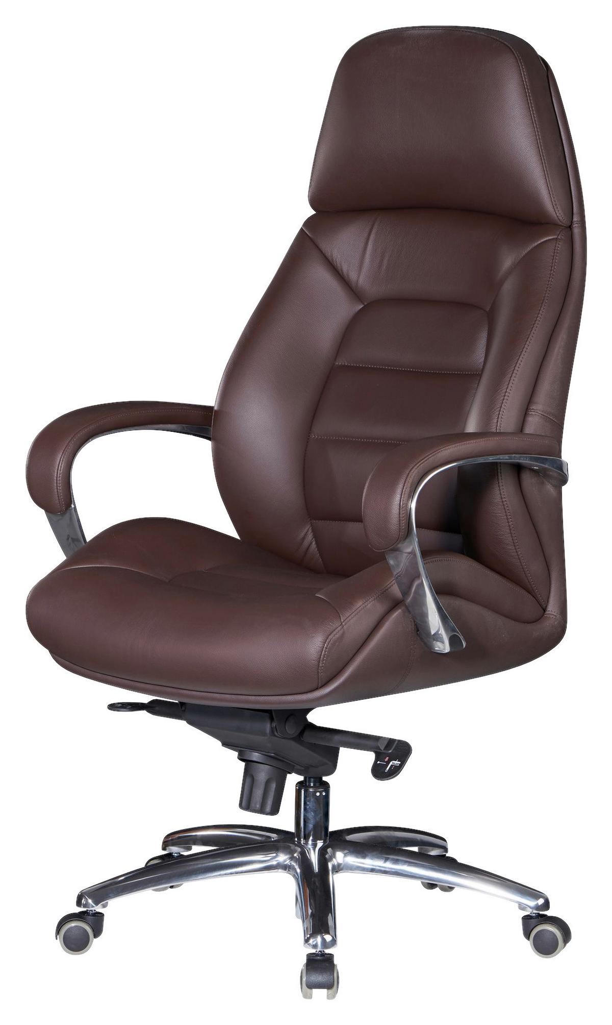 Chefsessel Mit Armstützen Dunkelbraun Leder Bis 120 Kg - Dunkelbraun/Alufarben, MODERN, Leder/Kunststoff (67/140/67cm) - MID.YOU