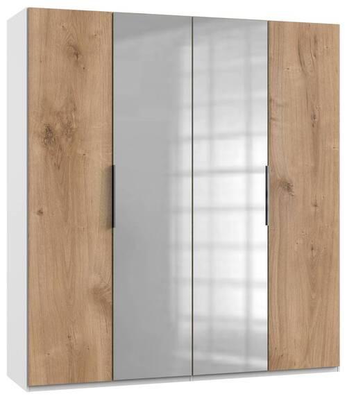 Drehtürenschrank Mit Spiegel 200 cm Level, Weiß/Eiche Dekor
