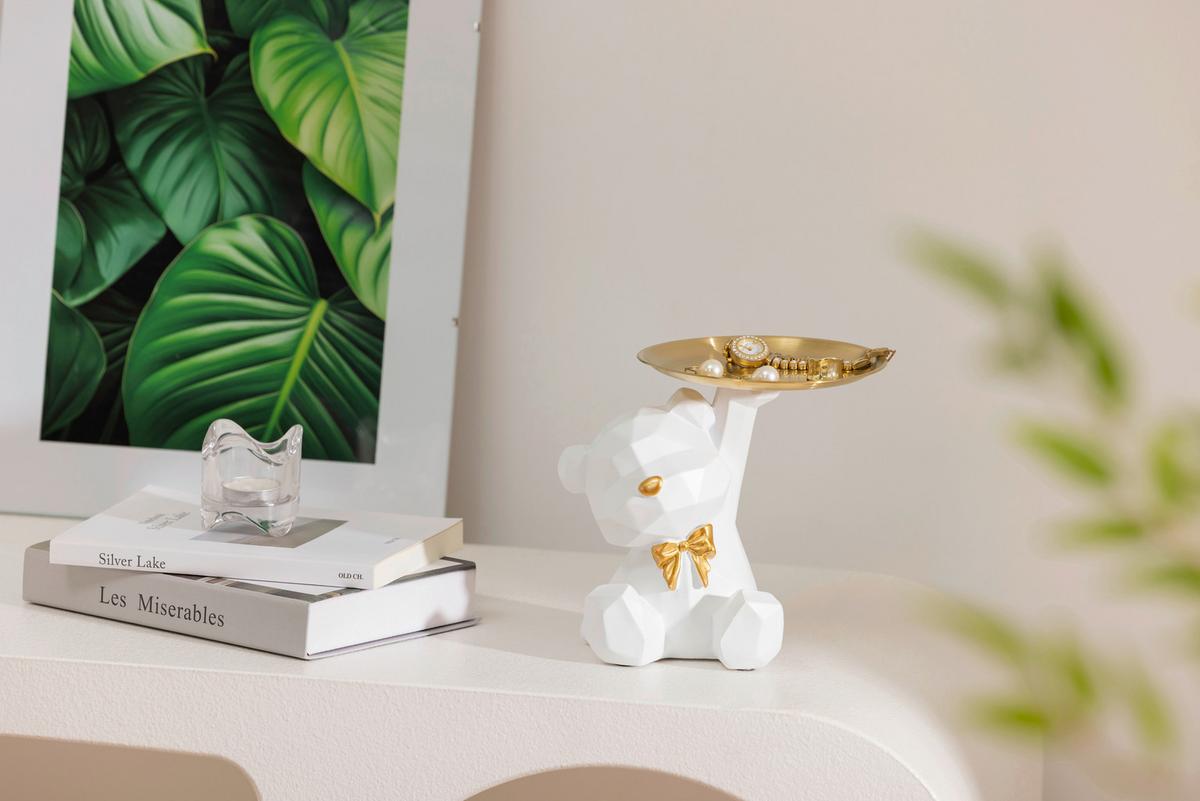 Dekobär Roland - Goldfarben/Weiß, KONVENTIONELL, Kunststoff/Metall (17.3/13.5/17.2cm) - Luca Bessoni