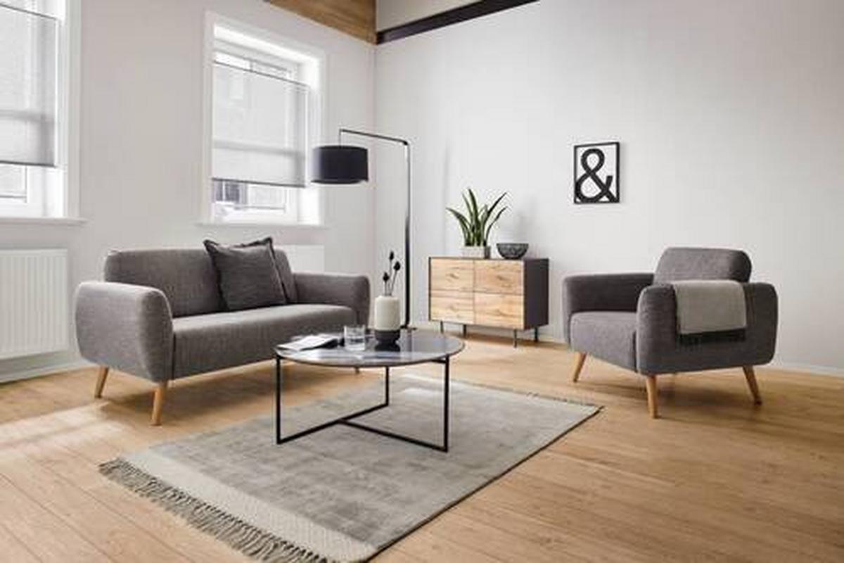 Malé křeslo PIA, tmavě šedé - tmavě šedá/přírodní barvy, Moderní, dřevo/textil (86/76/75cm) - Bessagi Home