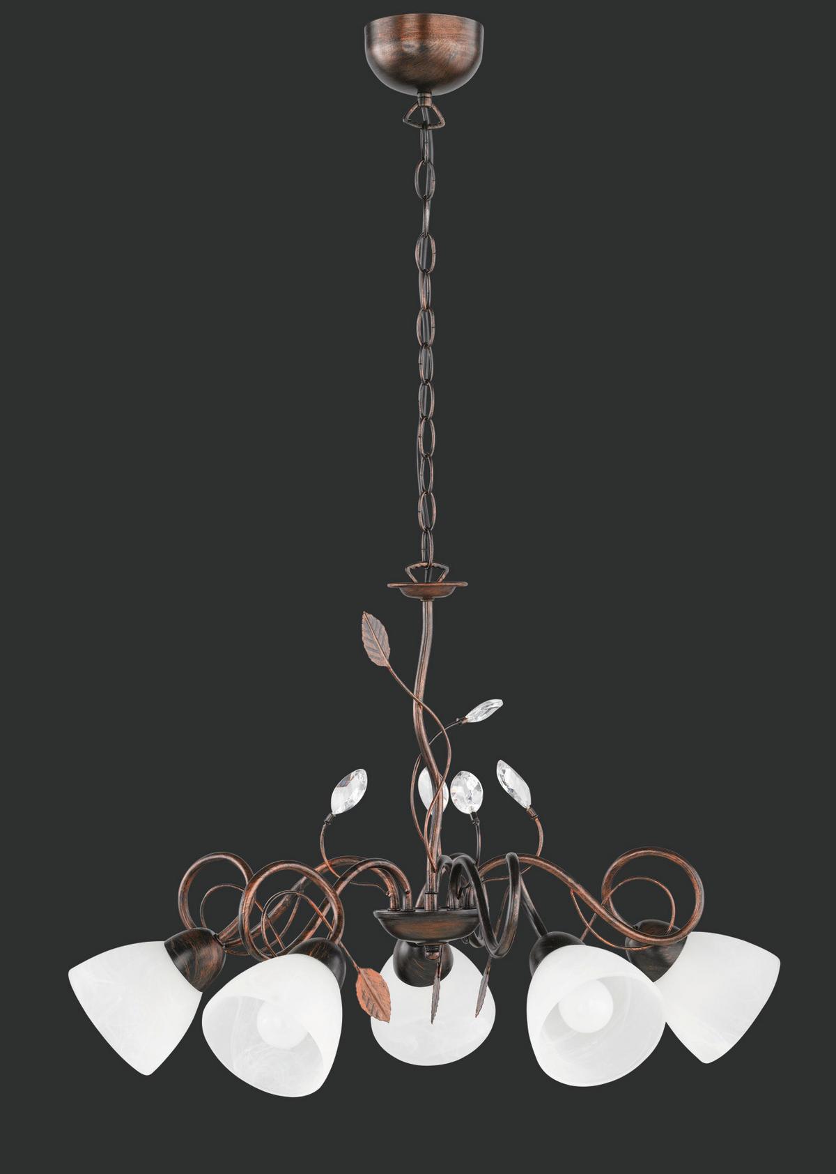 Hängeleuchte Traditio H: 150 Cm 5-Flammig Metall/ Glas - Rostfarben/Braun, KONVENTIONELL, Glas/Metall (70/150cm) - Trio Leuchten